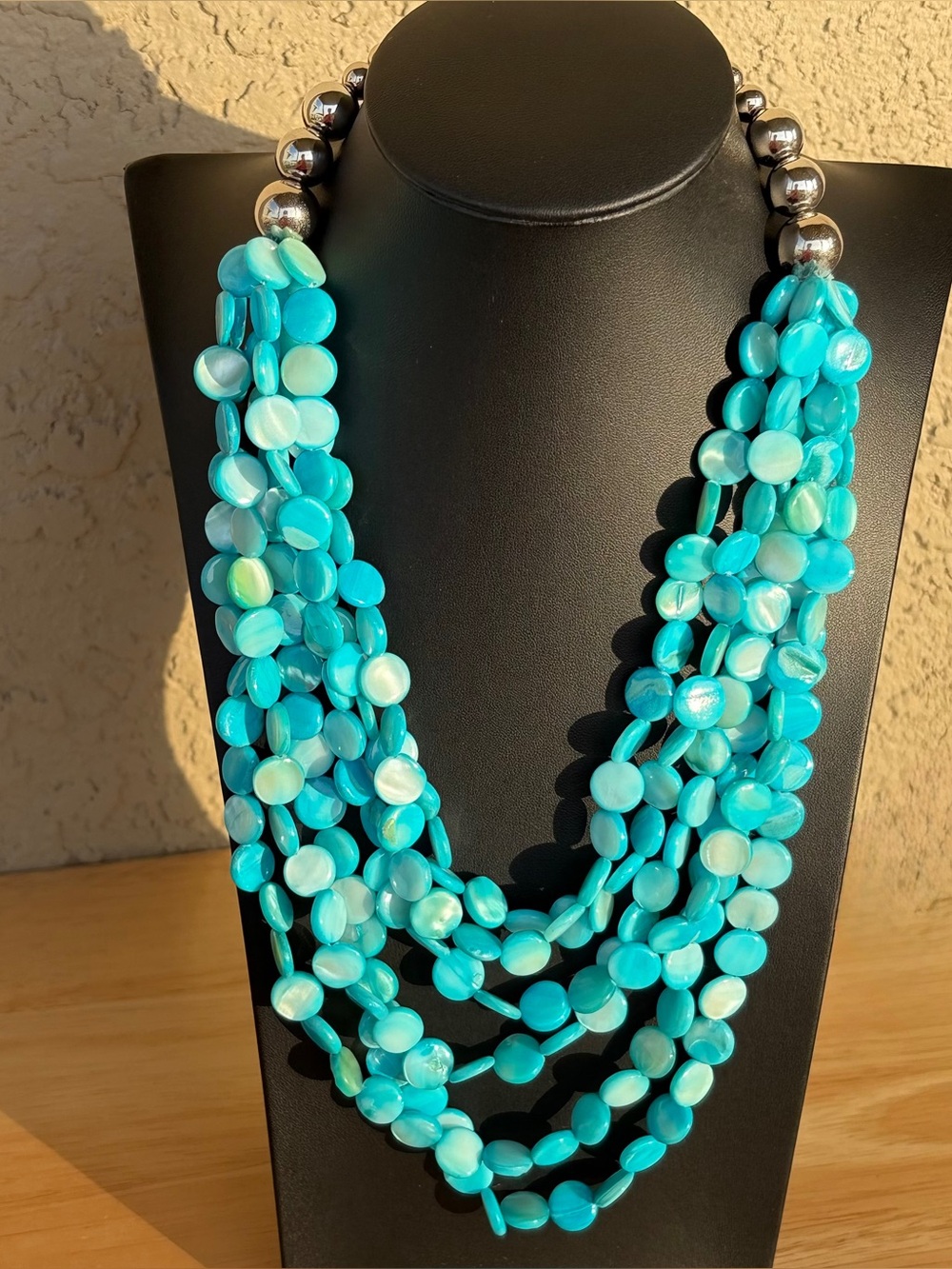 Turquoise Shell Multi-Strand Bead Necklace - Picture 5 of 6